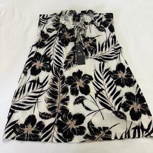 W5 Anthropologie Cream Black Sleeveless Palm Tree Tropical Resort L NWT SAMPLE